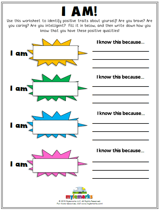 Self Identification Printable Self Esteem Worksheets Pdf