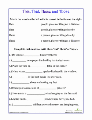 Demonstrative Adjectives Worksheets For Grade 4