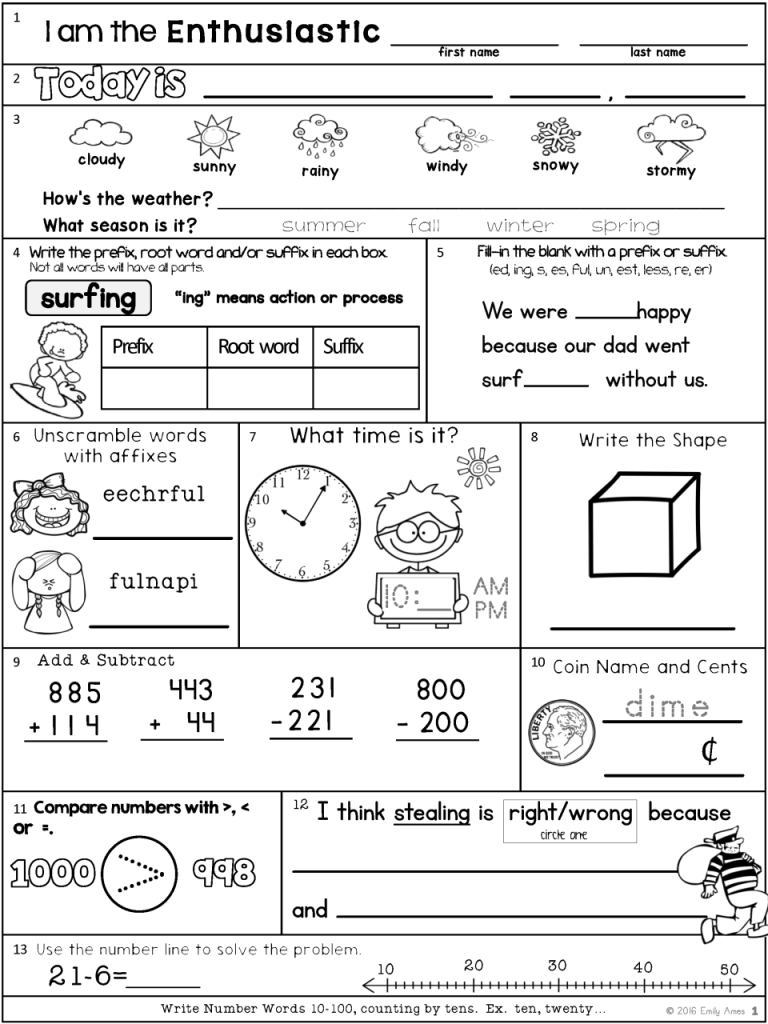 Summer Worksheets For 3rd Grade