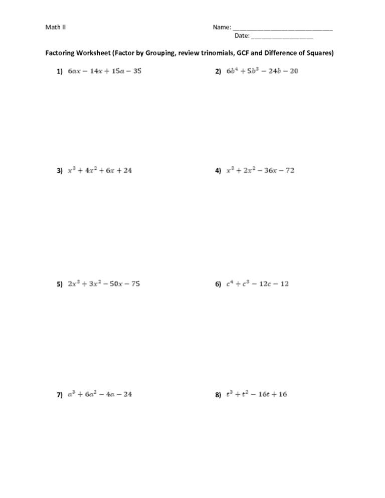 Factoring Trinomials Worksheet Pdf