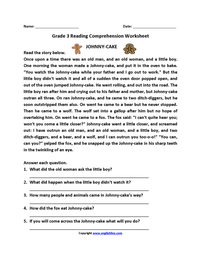 Comprehension For Class 3 Worksheet