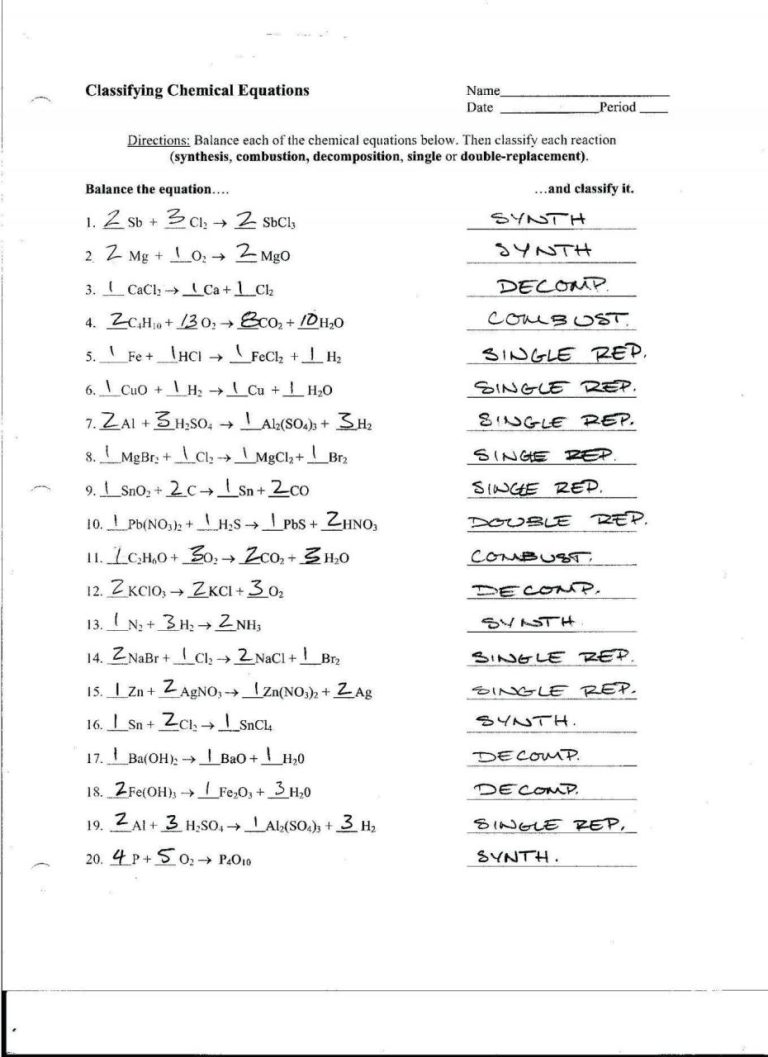 Answer Single Replacement Reaction Worksheet