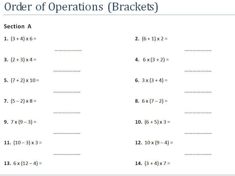 Math Worksheets Grade 5 Order Of Operations