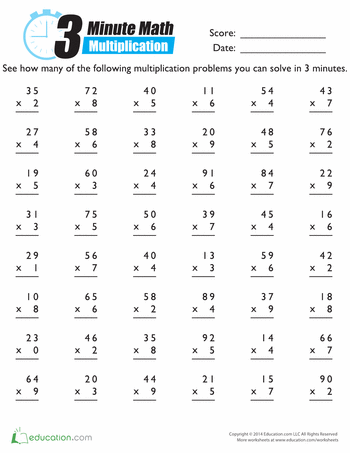 Timed Multiplication Worksheets 3's