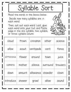 Counting Syllables Worksheets 1st Grade