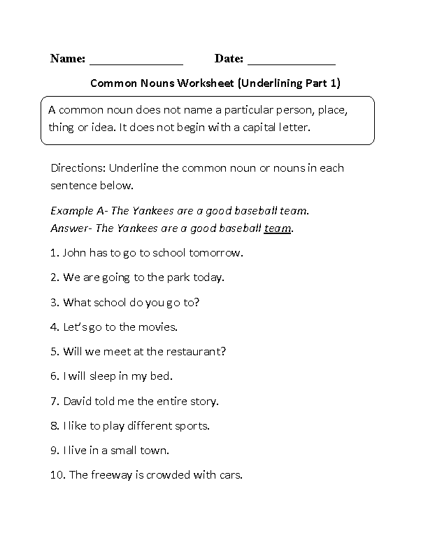 Nouns Worksheet For Grade 10