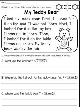 First Grade Fall Reading Comprehension Worksheets