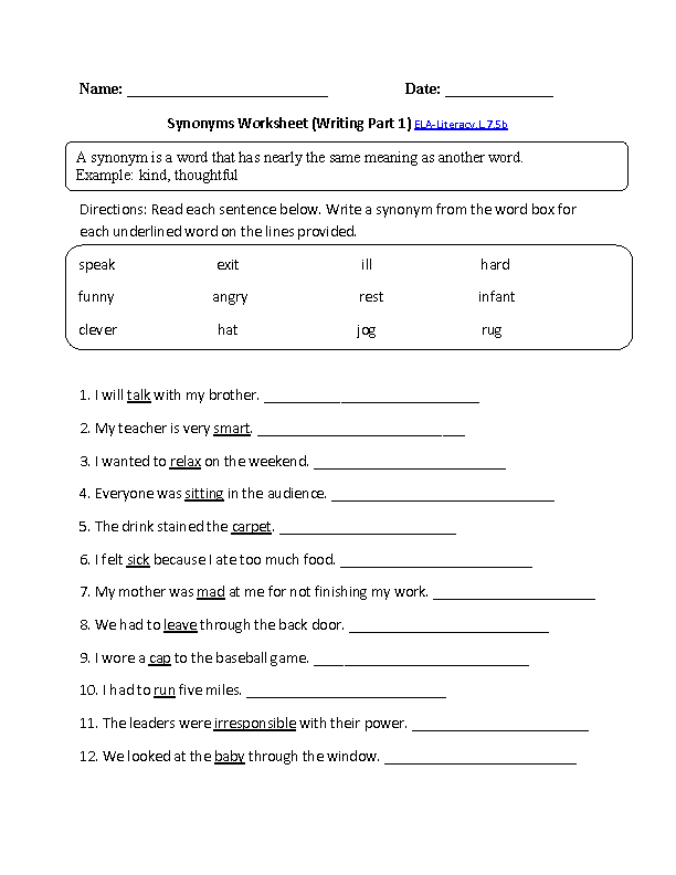 Ela Worksheets For 6th Grade