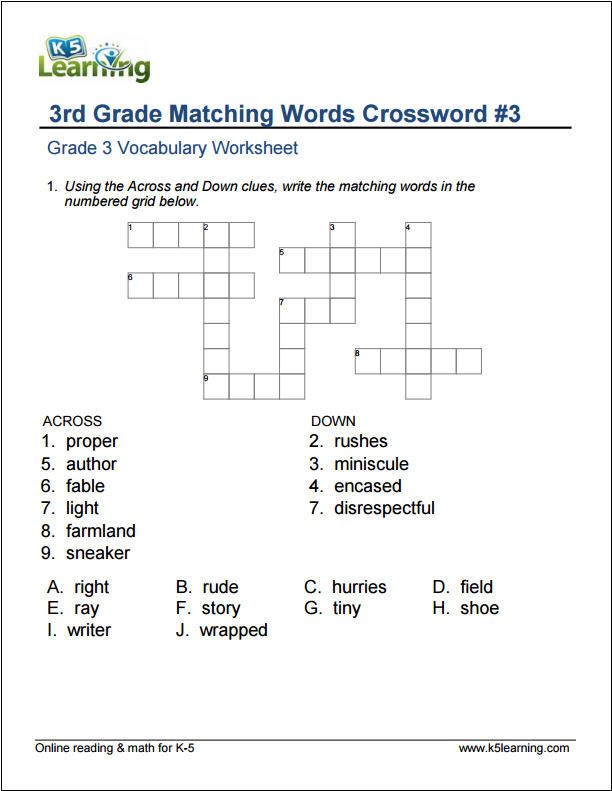 Vocabulary 3rd Grade Reading Worksheets