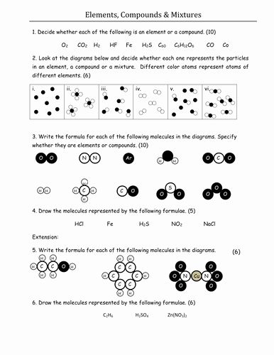 Elements Compounds And Mixtures Worksheet With Answers