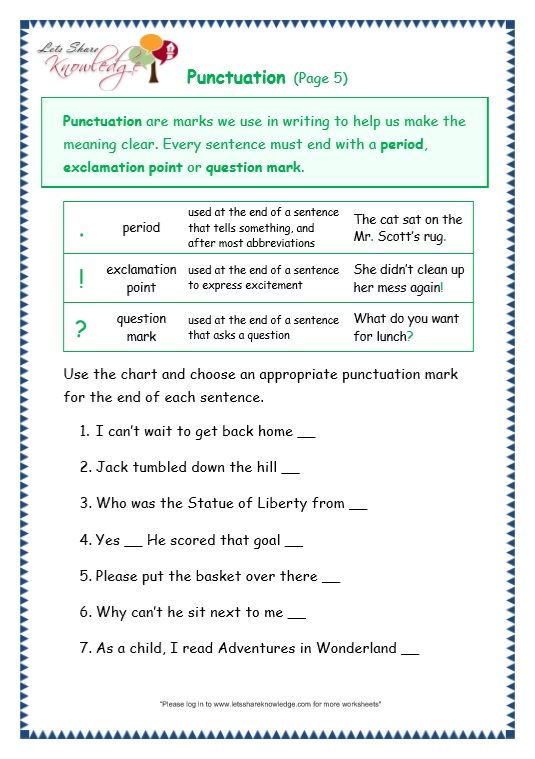 Punctuation Worksheets For Grade 3 With Answers