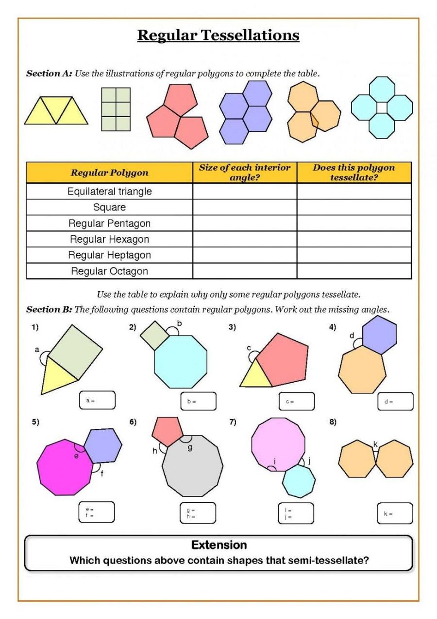 Tessellation Worksheets Pdf