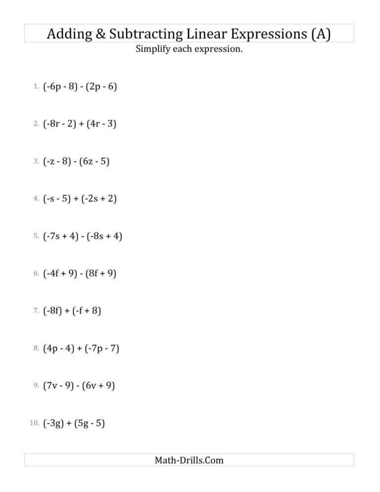 Evaluating Algebraic Expressions Worksheet Grade 9