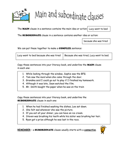 Subordinate Clause Worksheet Year 6