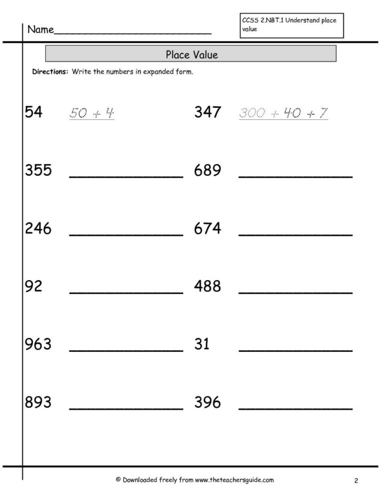 Expanded Form Worksheets Grade 4