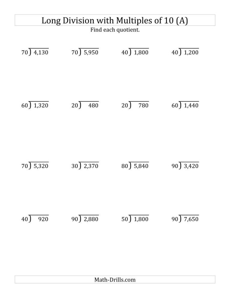 6th Grade Long Division Problems No Remainders