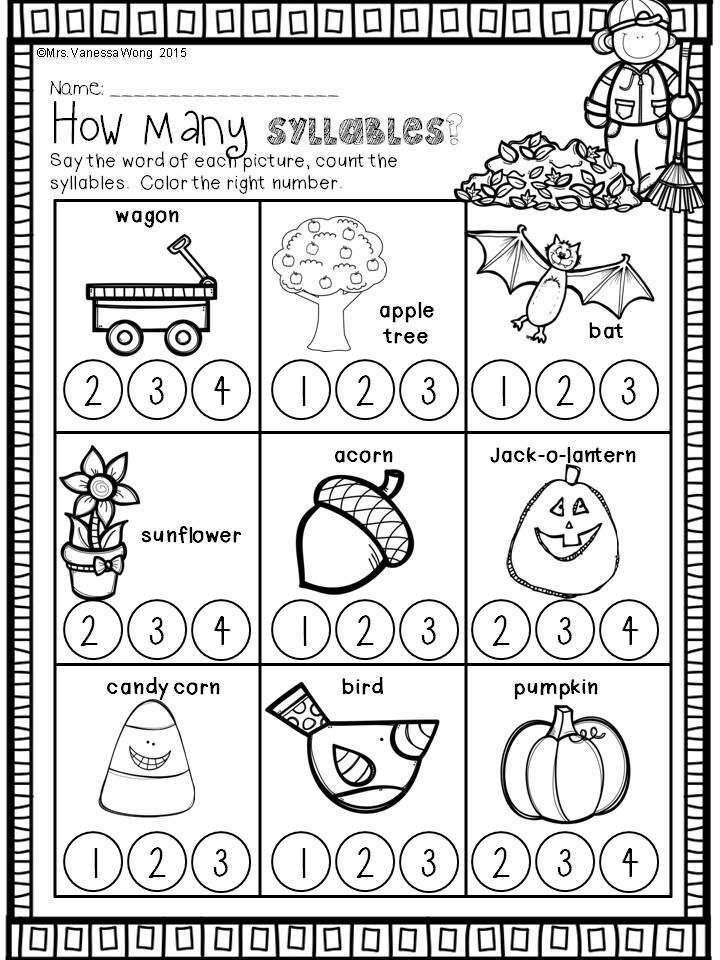 Syllables Worksheets Kindergarten Pdf