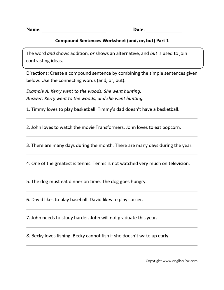 7th Grade Compound Sentences Worksheet With Answers