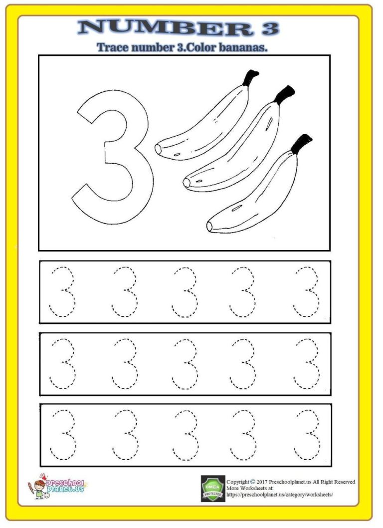 Number 3 Worksheets For Kids