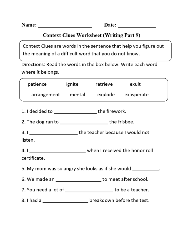 Context Clues Worksheets 2nd Grade Multiple Choice