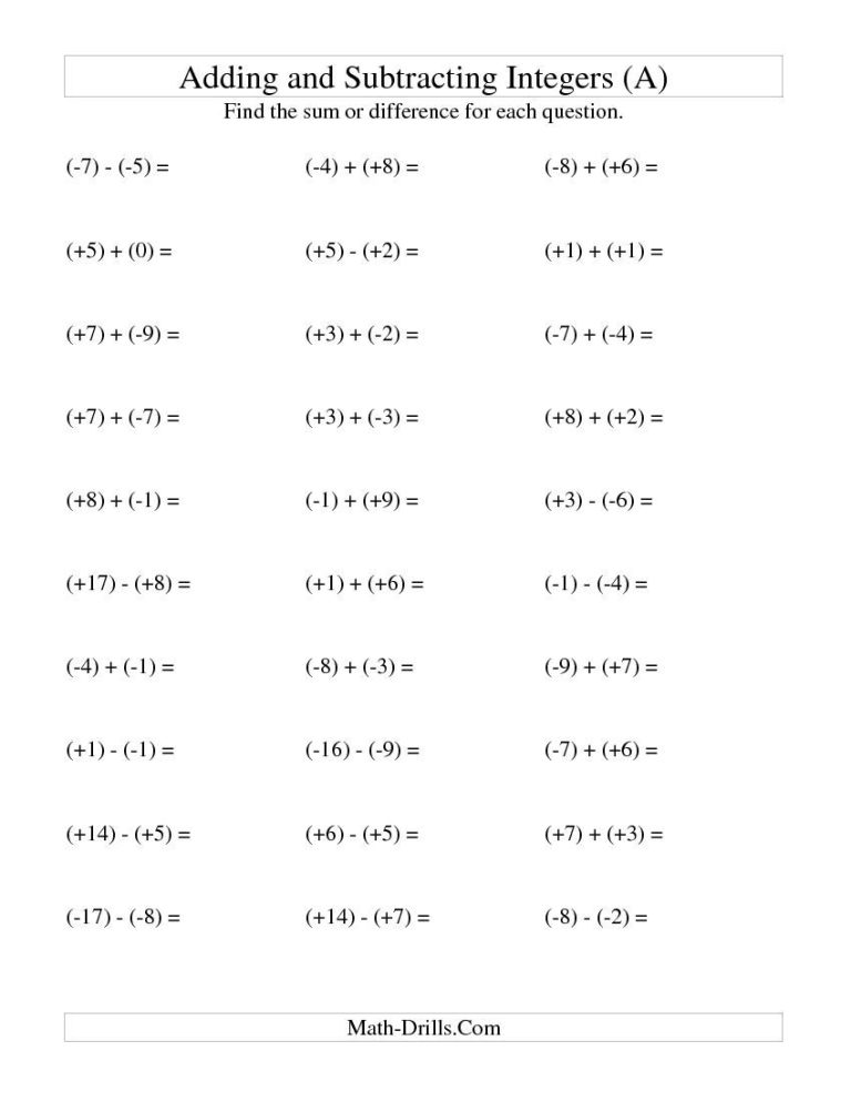 Dividing Integers Worksheet 7th Grade