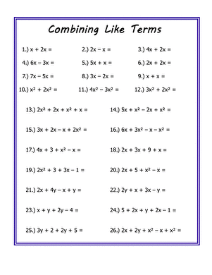 Combining Like Terms Worksheet Pdf Kuta