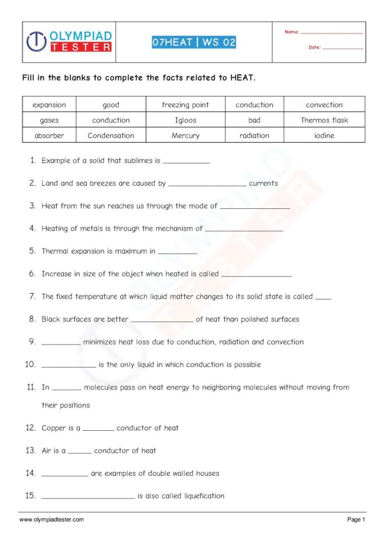 7th Grade Science Worksheets