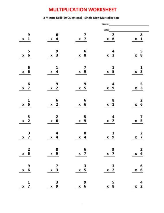 Multiplication Practice Worksheets Pdf