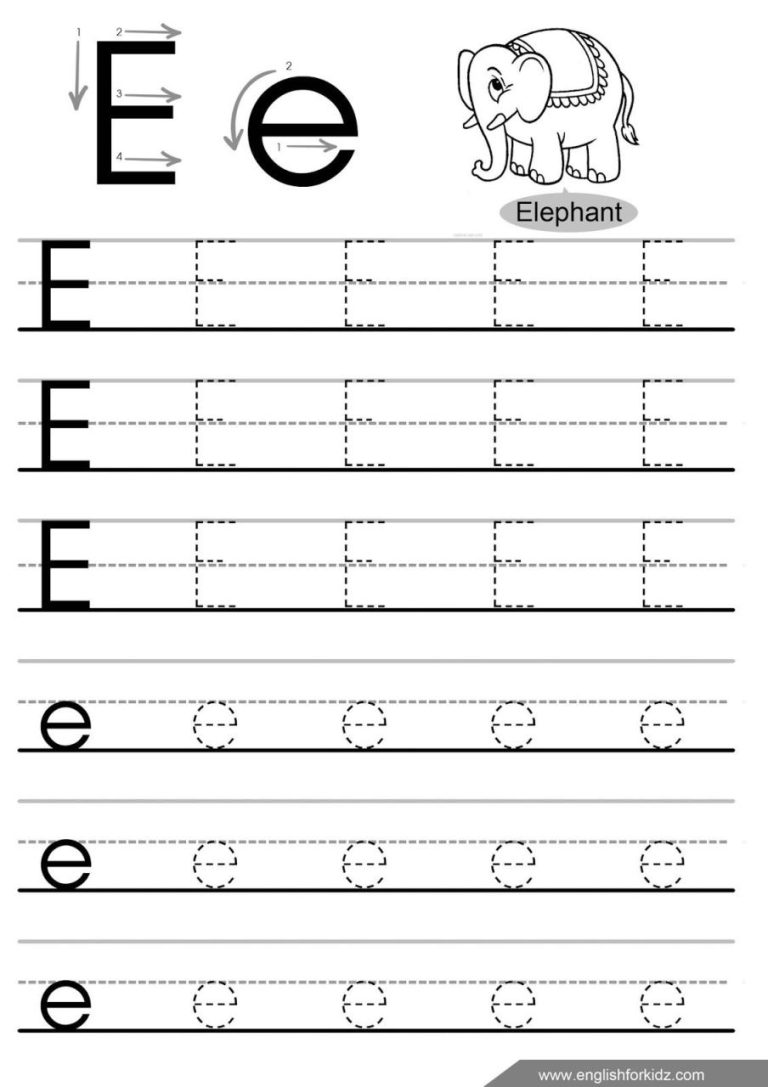 Tracing Letter E Worksheets For Preschool