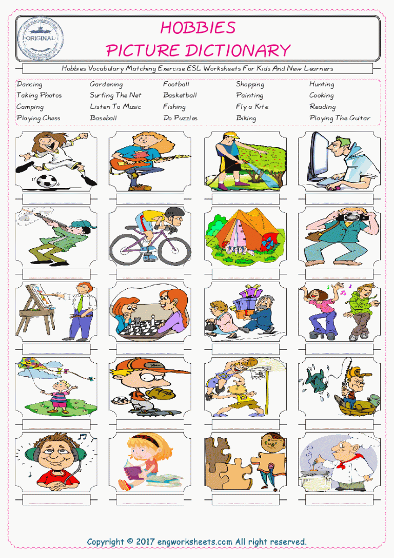 Free Time Activities Worksheet For Kids