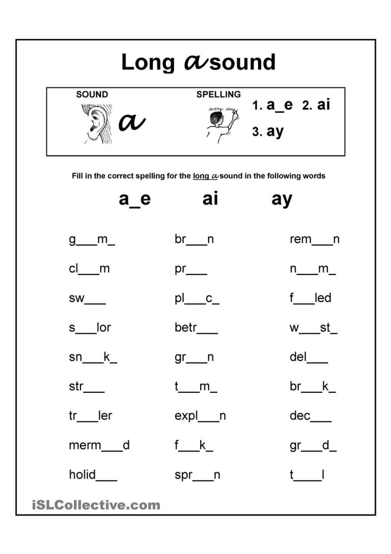 Long A Worksheets 3rd Grade