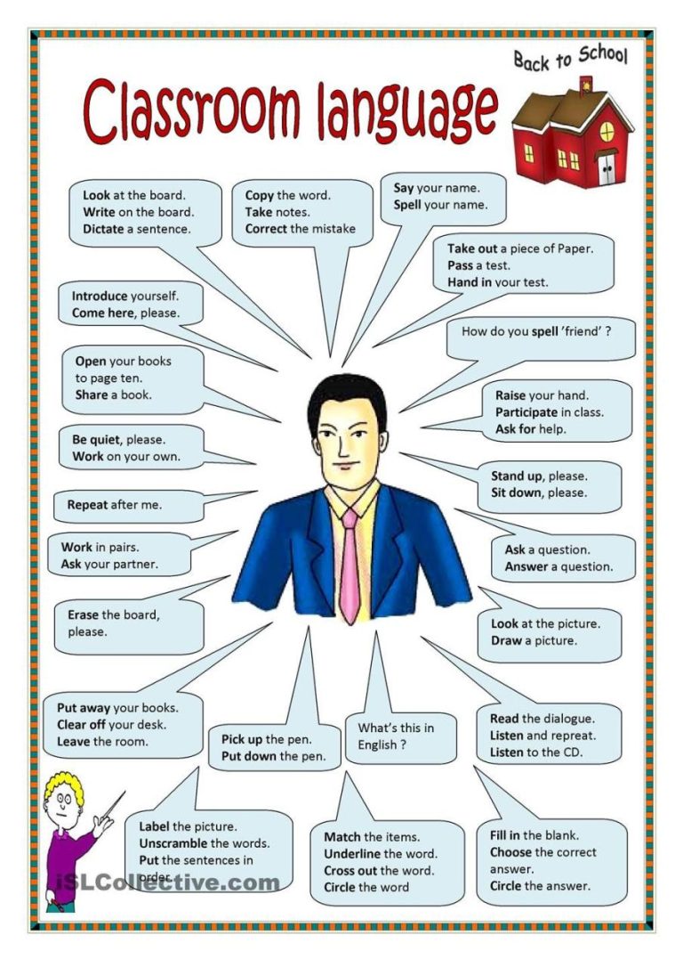 Classroom Instructions Classroom Language Worksheet