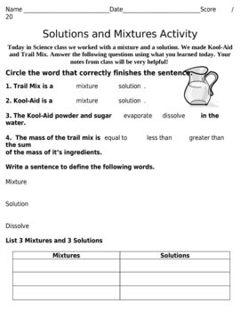 Separating Mixtures Worksheet Answer Key