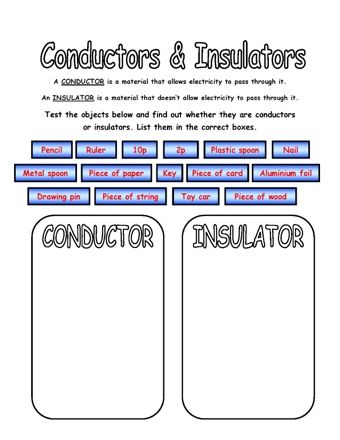 Conductors And Insulators Worksheet With Answer Key