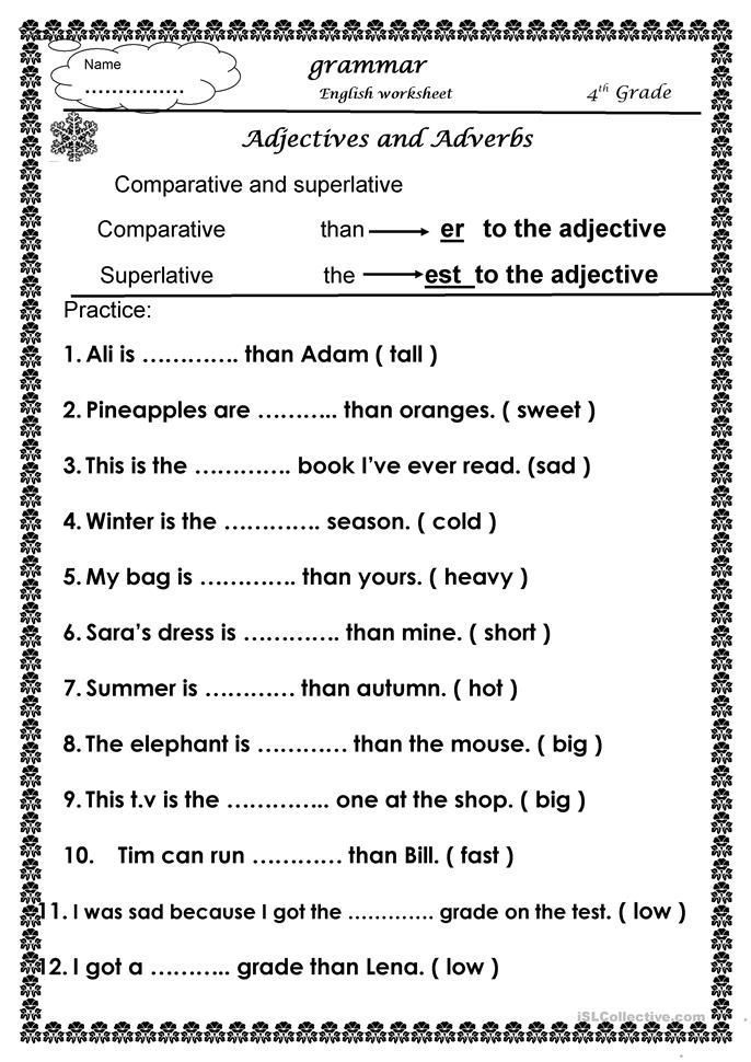 English Worksheet For Class 3rd