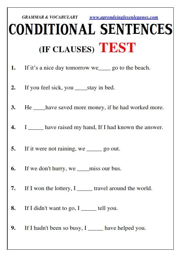 Zero Conditionals Worksheet