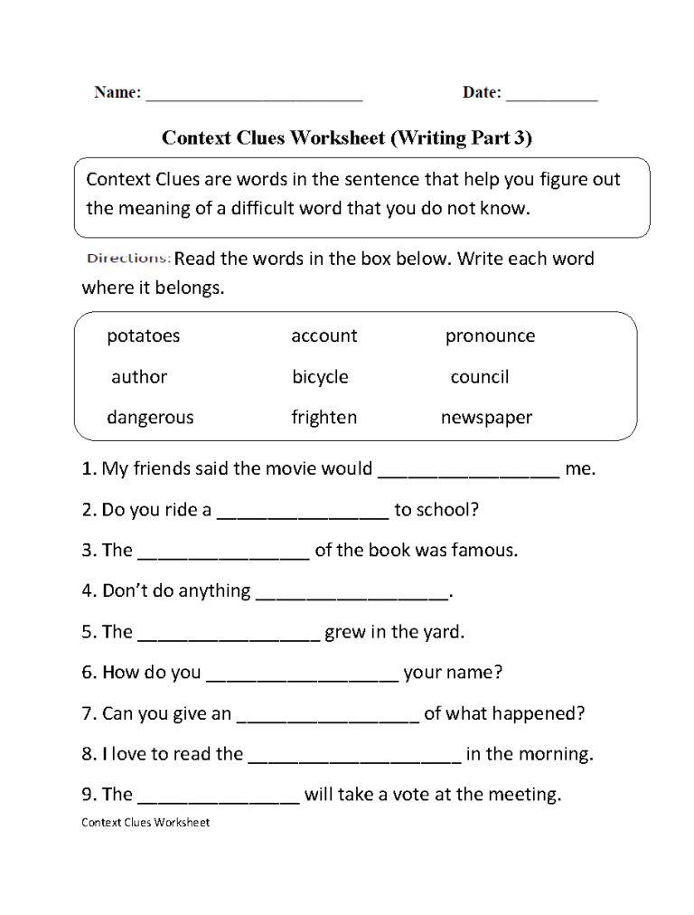 1st Grade Context Clues Worksheets Pdf