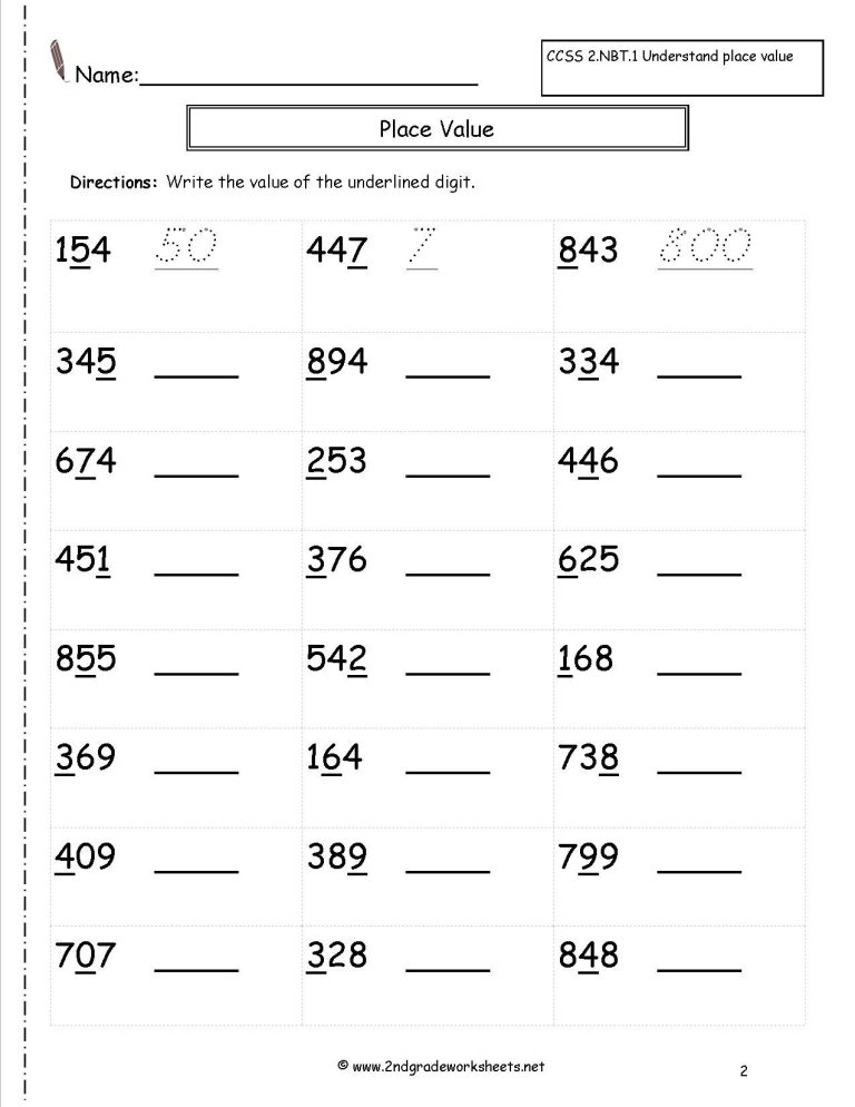 Common Core Math Place Value Worksheets