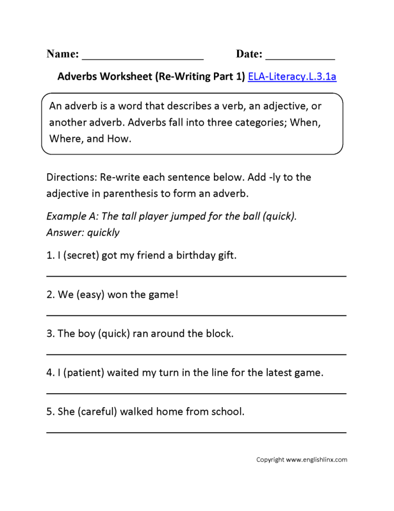 Adverbs Worksheets Pdf With Answers