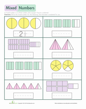 Identifying Mixed Numbers Worksheets