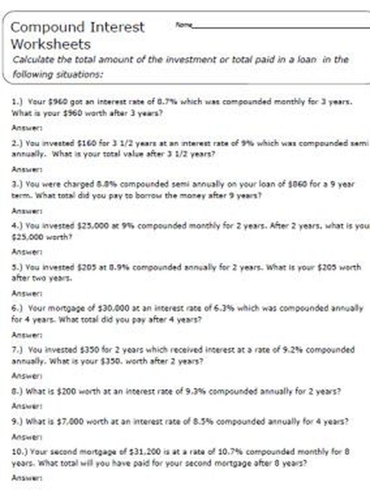 Compound Interest Worksheet With Answers