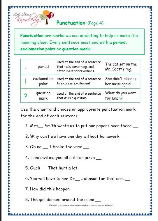 Punctuation Worksheets For Grade 3