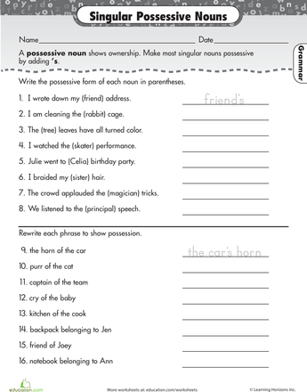 Worksheet Works Possessive Nouns Answer Key