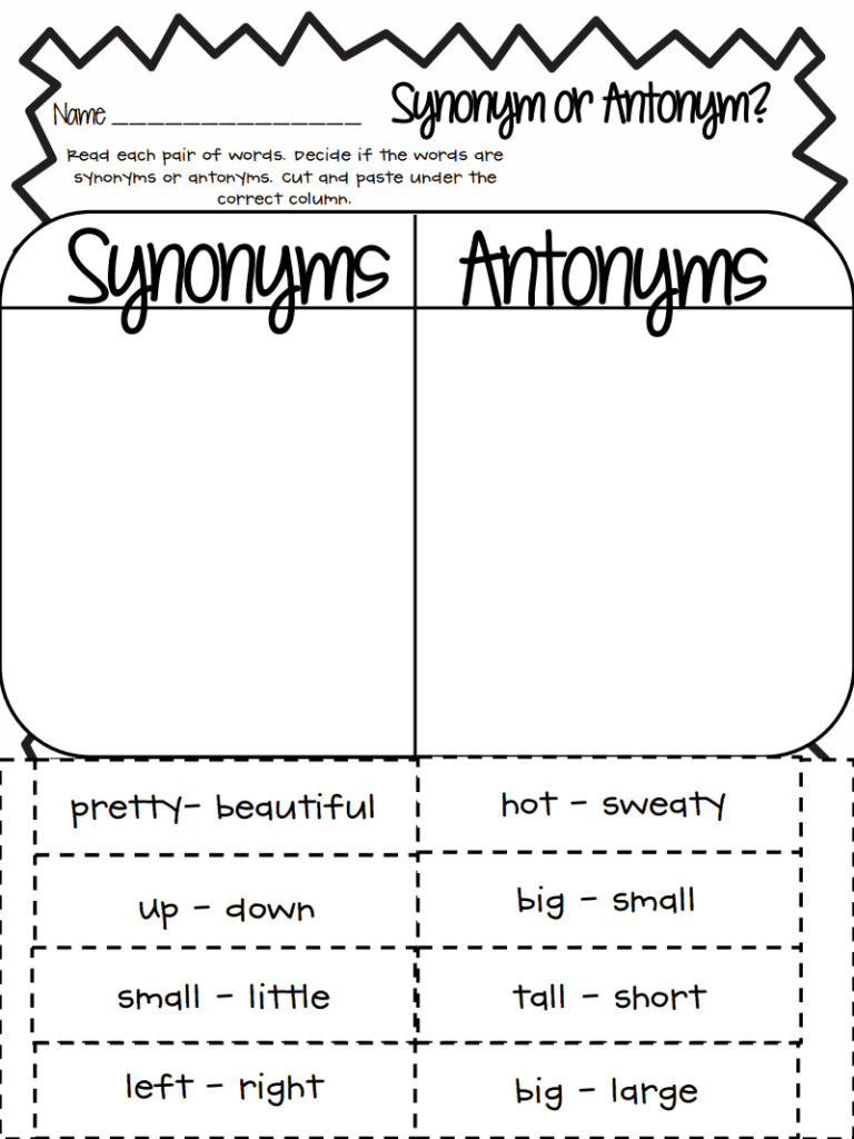 3rd Grade Synonyms Worksheet With Answers