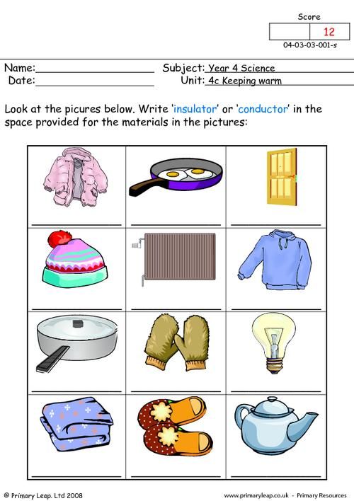 Heat Conductors And Insulators Worksheet