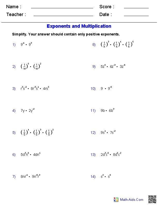 Exponents Worksheets Grade 8 Answers