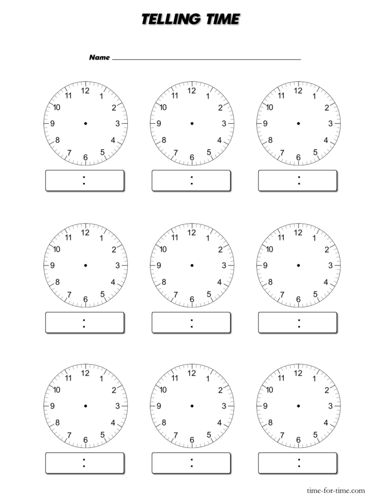 Clock Worksheets