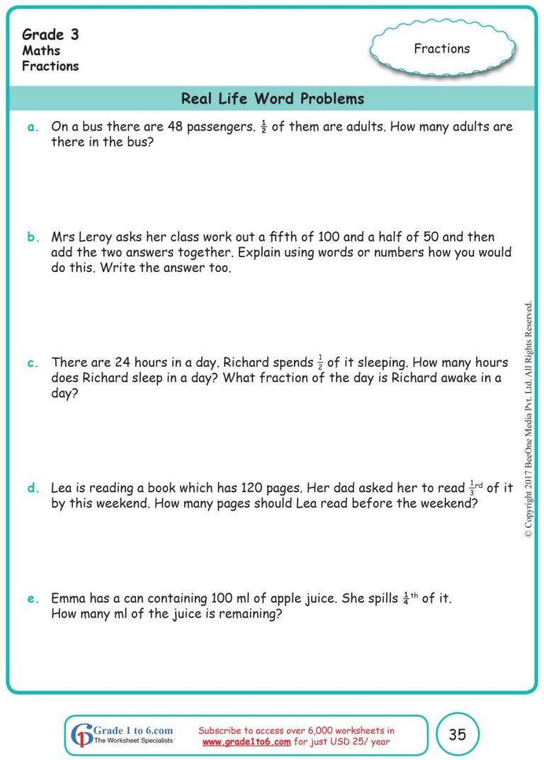 3rd Grade Math Worksheets Word Problems