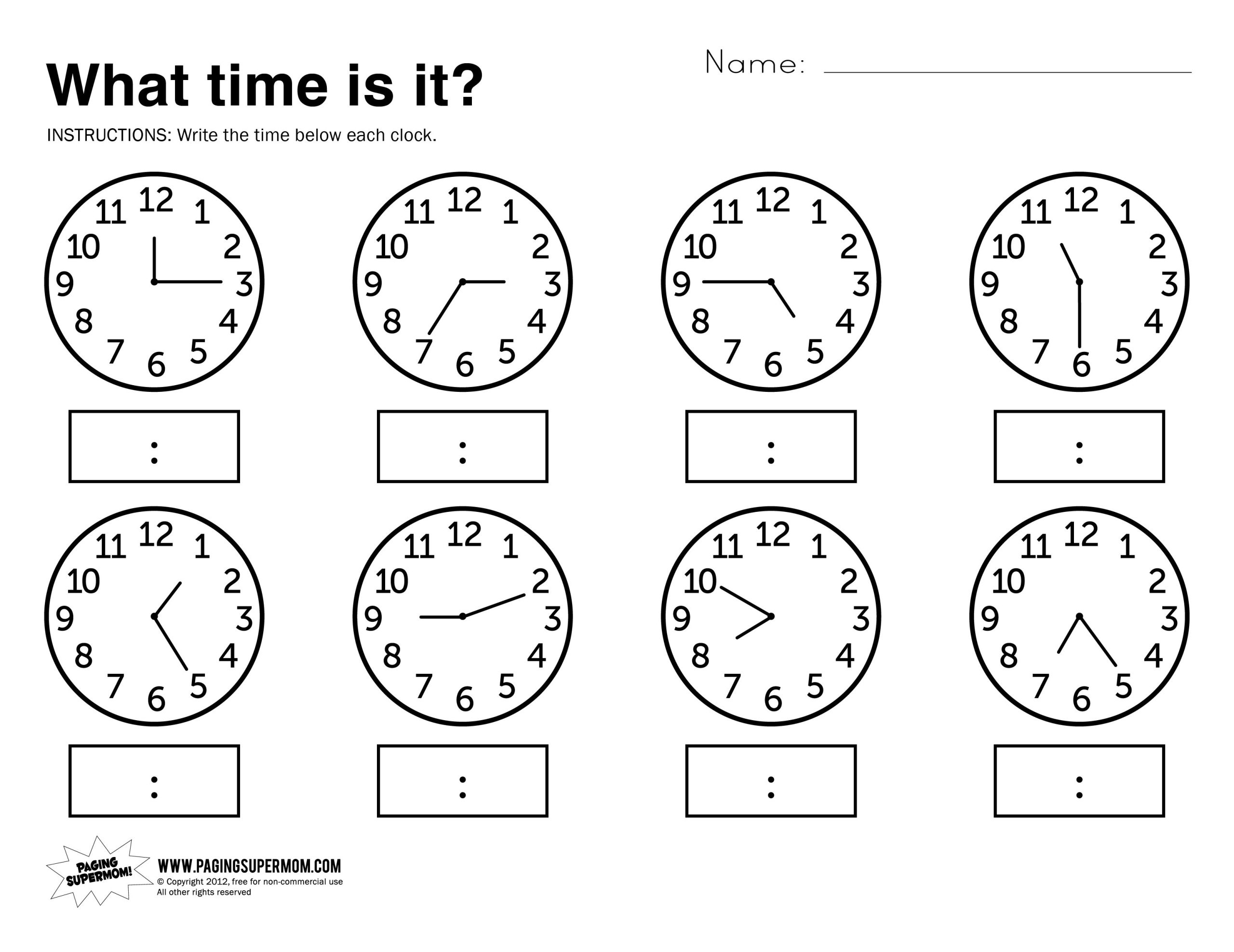 Telling Time Worksheets