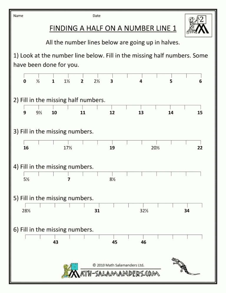 Math Worksheets For Grade 2 Number Line